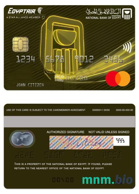 Egypt National Bank of Egypt Egyptair przykład karty mastercard w formacie PSD